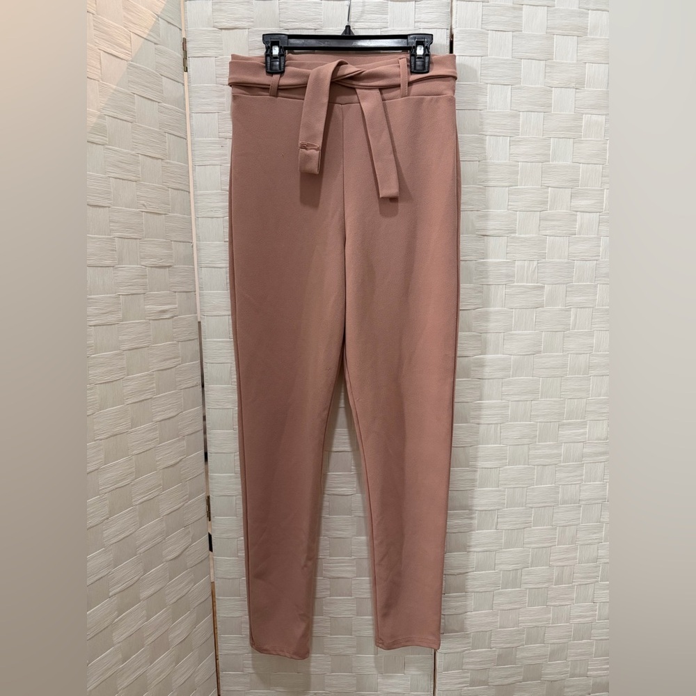 PrettyLittleThing Blush Pink High Waisted Tie Waist Skinny Pants Size 4